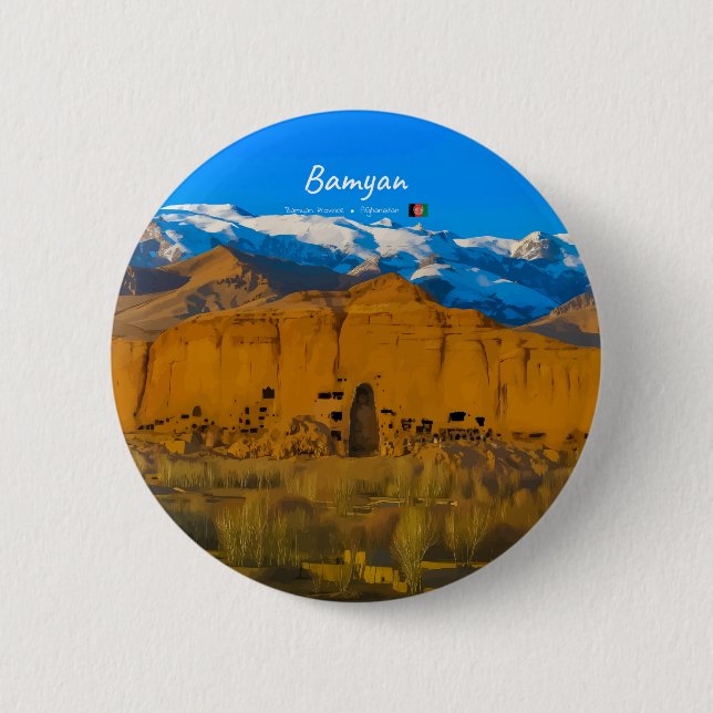 Bamyan, Afghanistan - Buddha Cliff Valley 2 Inch Round Button (Front)