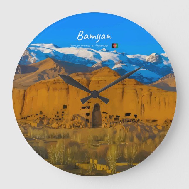 Bamyan, Afghanistan - Buddha Cliff Valley Large Clock (Front)