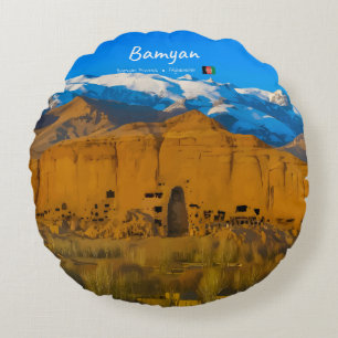 Bamyan, Afghanistan - Buddha Cliff Valley Round Pillow