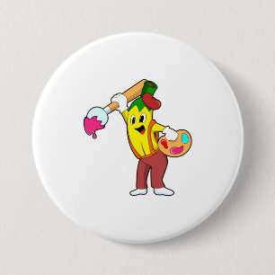 Banana as Painter with Paint brush 3 Inch Round Button