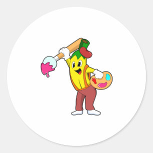 Banana as Painter with Paint brush Classic Round Sticker