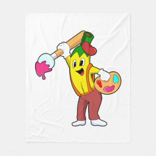 Banana as Painter with Paint brush Fleece Blanket