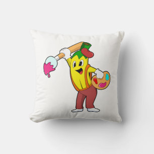 Banana as Painter with Paint brush Throw Pillow
