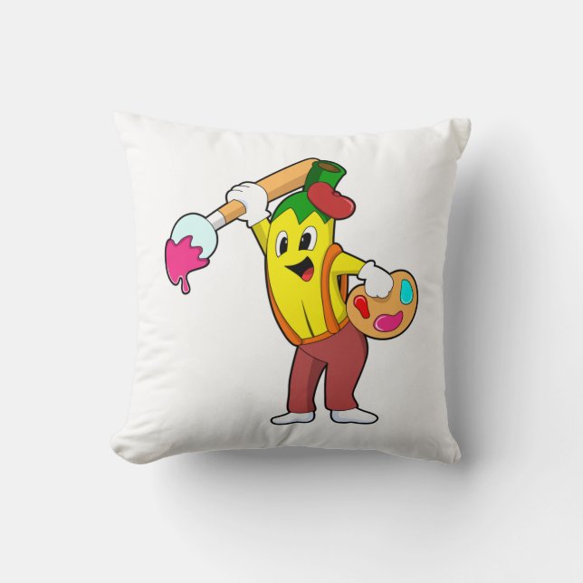 Banana as Painter with Paint brush Throw Pillow (Front)