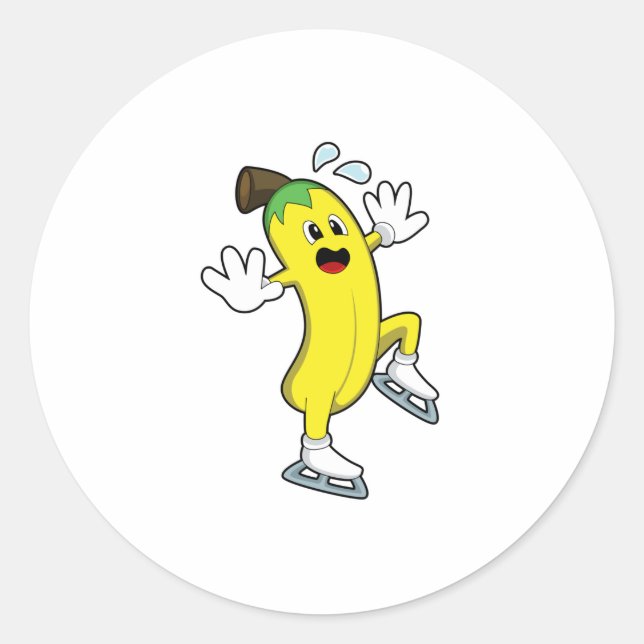 Banana at Ice skating with Ice skates.PNG Classic Round Sticker (Front)