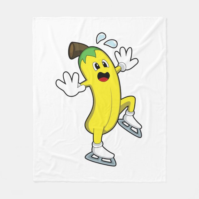 Banana at Ice skating with Ice skates.PNG Fleece Blanket (Front)