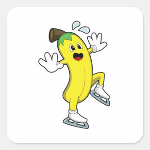 Banana at Ice skating with Ice skates.PNG Square Sticker