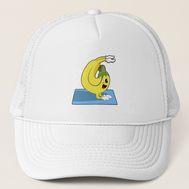 Banana at Yoga on Yoga mat Trucker Hat (Front)