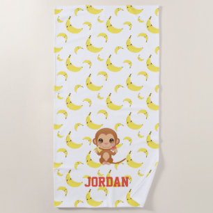 Banana Baby Monkey Happy Birthday Beach Towel