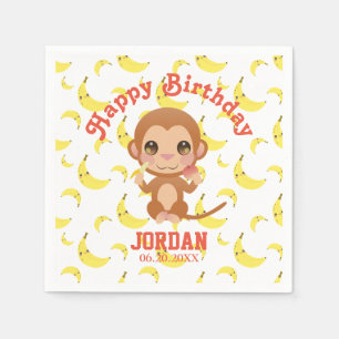 Banana Baby Monkey Happy Birthday Napkin