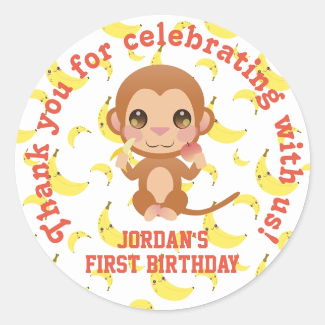 Banana Baby Monkey Thank you Classic Round Sticker (Front)