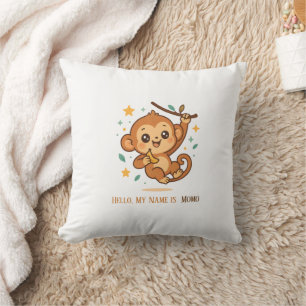 Banana Bounce Monkey Cute Baby Animal Custom Throw Pillow