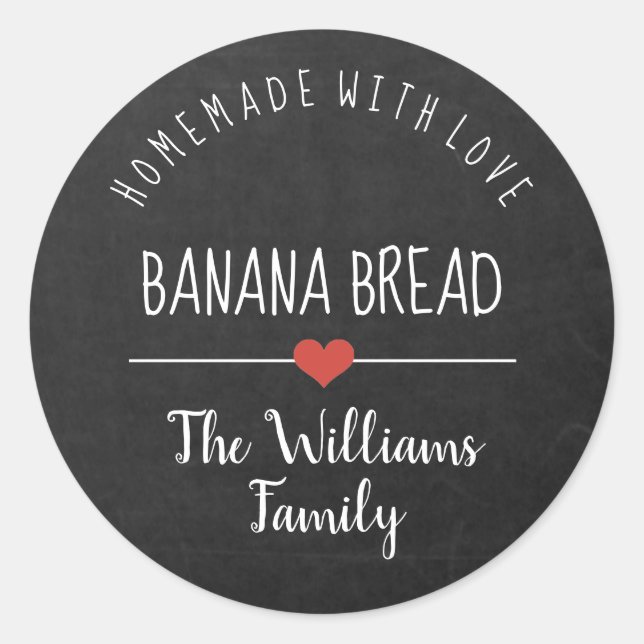 banana bread homemade with love chalkboard classic round sticker (Front)