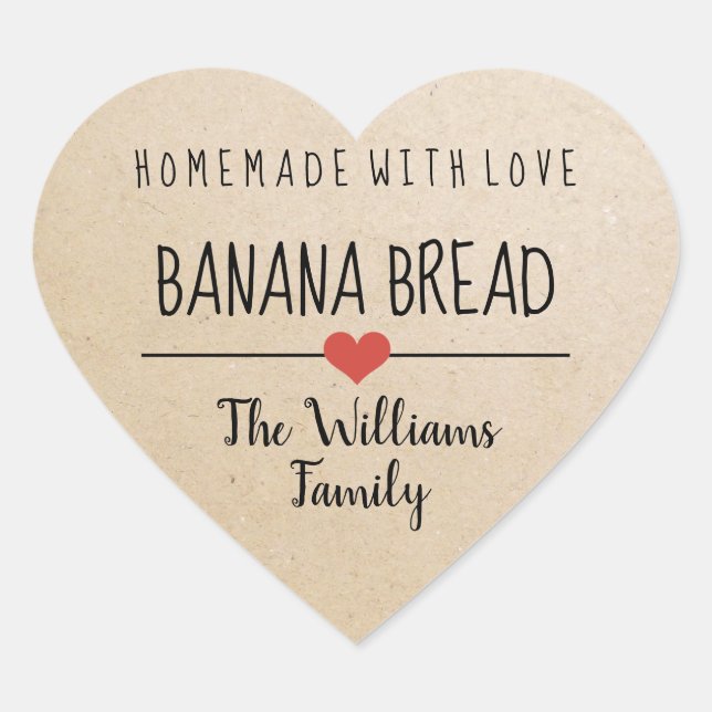 banana bread homemade with love kraft heart sticker (Front)