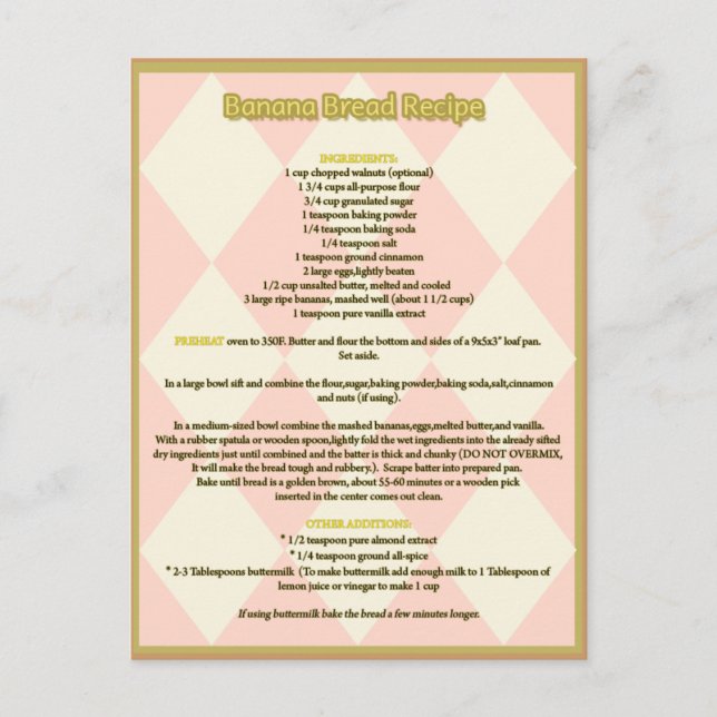 Banana Bread Recipe Postcard (Front)