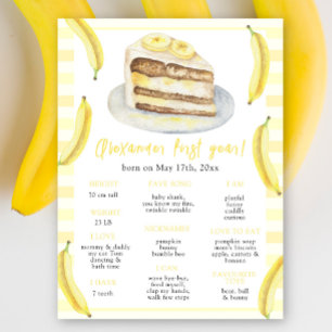 Banana Cake First Birthday Milestone Birthday Poster