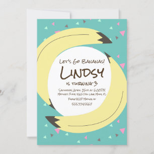 Banana Confetti Pink Green Teal Birthday Party  Invitation