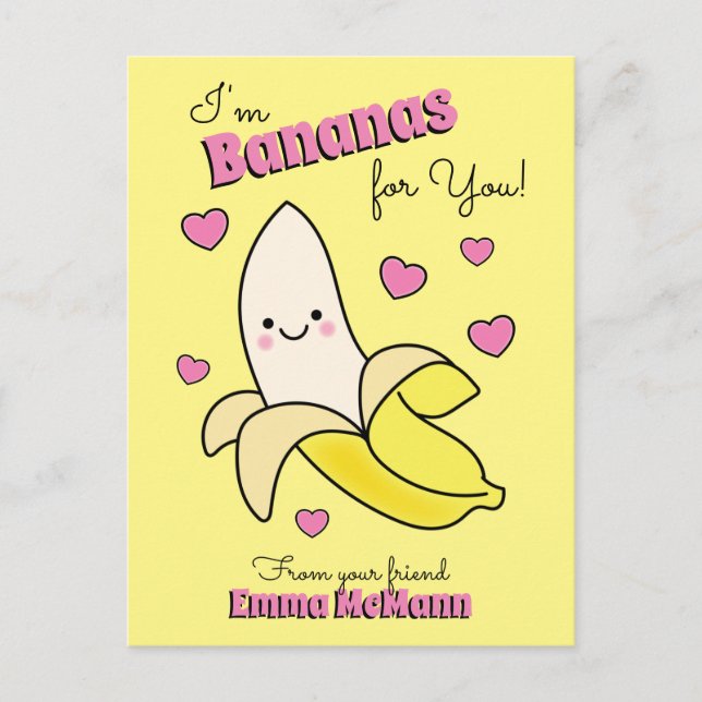 Banana Cute Kids Valentine's Day Kawaii Postcard (Front)