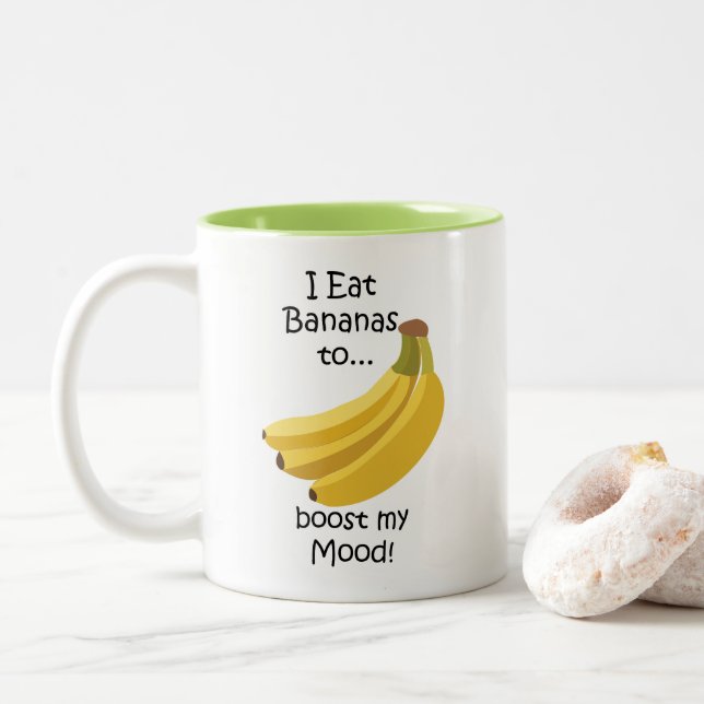 Banana Fruit Boost My Mood Funny Two-Tone Coffee Mug (With Donut)