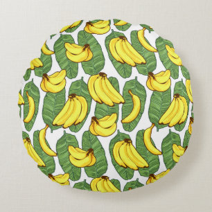 Banana Fruit Leaves Tropical Pattern Round Pillow