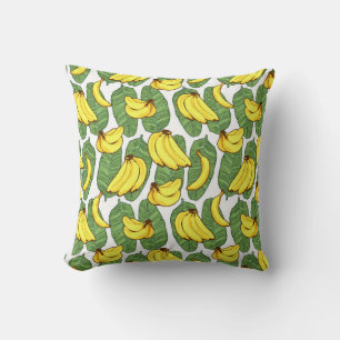 Banana Fruit Leaves Tropical Pattern Throw Pillow