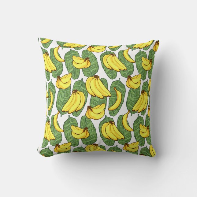 Banana Fruit Leaves Tropical Pattern Throw Pillow (Front)