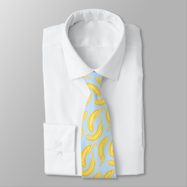 Banana Fruit Yellow Blue Pattern Funny Neck Tie (Tied)
