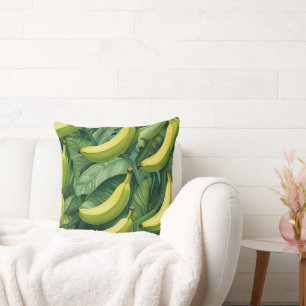 Banana Fruits and Leaves Tropical Mood Throw Pillow