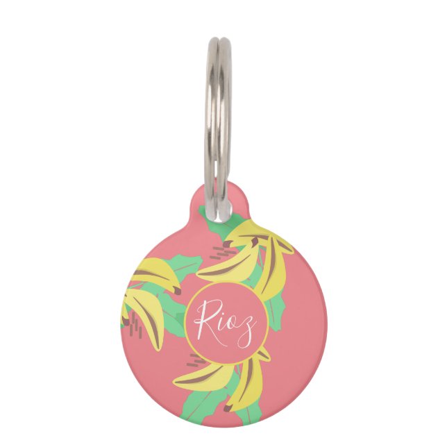 Banana Greenery Pattern Pink Green  Pet Tag (Front)