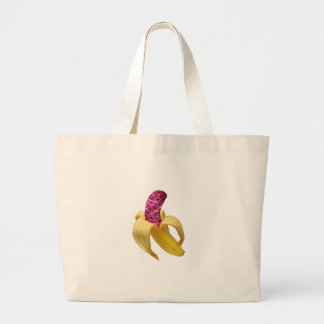 Banana in faux Pink Glitter Looks Delicious Large Tote Bag