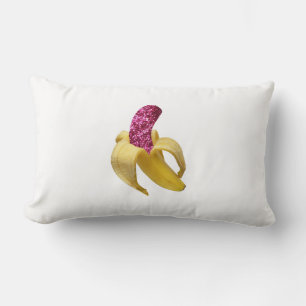 Banana in faux Pink Glitter Looks Delicious Lumbar Pillow