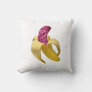 Banana in faux Pink Glitter Looks Delicious Throw Pillow
