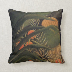 Banana Jungle with Oranges Palm Leaves Rousseau 1 Throw Pillow