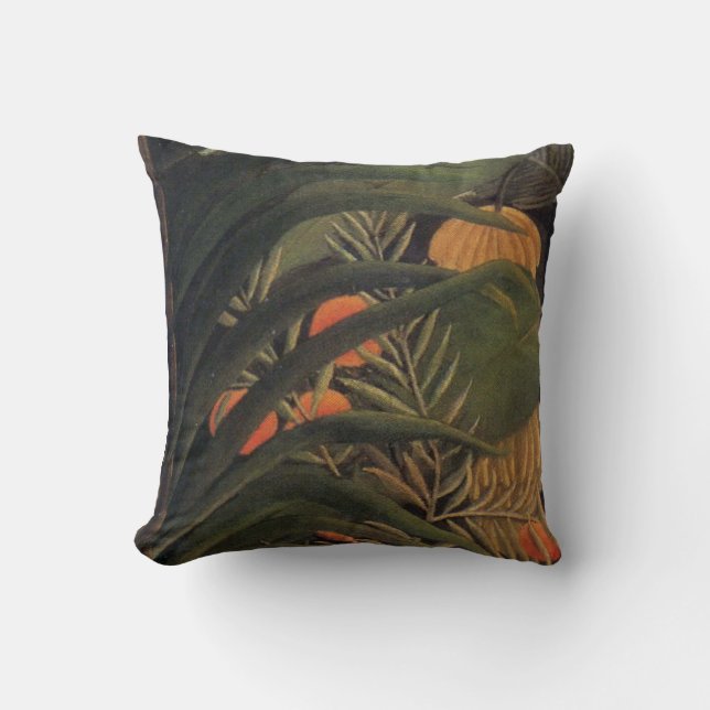 Banana Jungle with Oranges, Palm Leaves Rousseau Throw Pillow (Front)