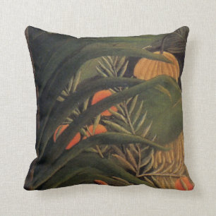 Banana Jungle with Oranges, Palm Leaves Rousseau Throw Pillow