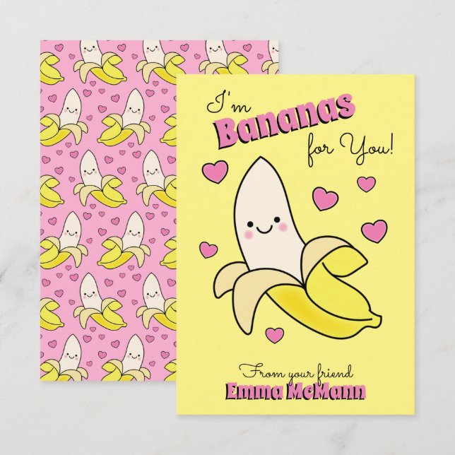 Banana Kids Classroom Valentine Cartes (Devant / Derrière)