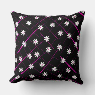 banana leaf and flowers tropical black botanical throw pillow