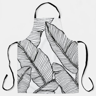 Banana Leaf Black White Illustration Apron