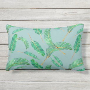 Banana Leaf Blue Green Tropical Leaves Pattern Lumbar Pillow