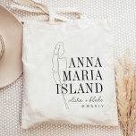 Banana Leaf Destination Wedding Welcome Tote Bag<br><div class="desc">Welcome guests to your destination wedding with these chic and modern personalized tote bags. Design features a dark green tropical banana leaf illustration with your wedding destination aligned at the right (shown with Anna Maria Island) in classic serif lettering. Add your names beneath in handwritten cursive script, as well as...</div>