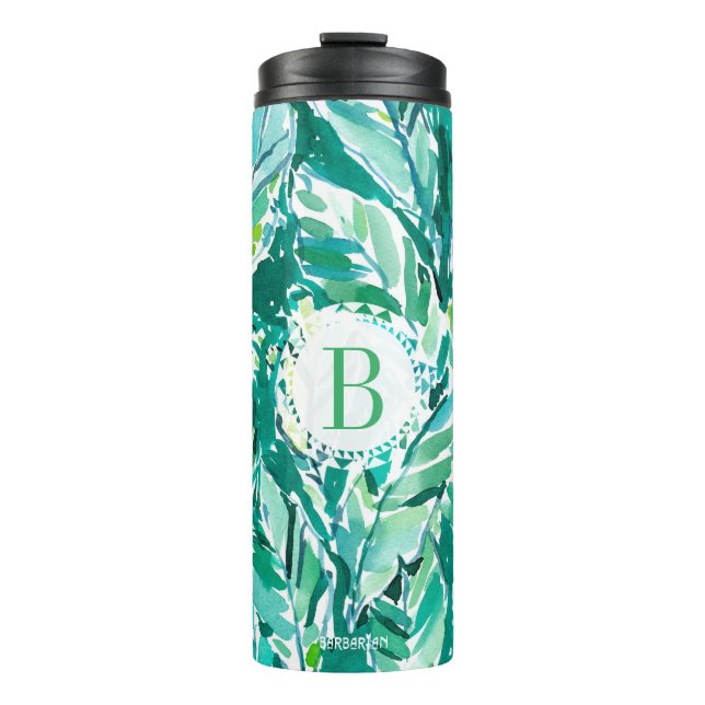BANANA LEAF JUNGLE Green Tropical Thermal Tumbler (Front)