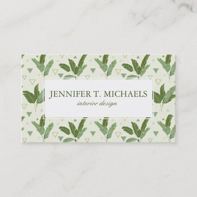Banana Leaf With Triangles | Monogram Business Card (Front)