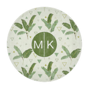 Banana Leaf With Triangles Monogram Cutting Board