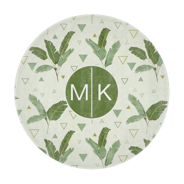 Banana Leaf With Triangles | Monogram Cutting Board (Front)