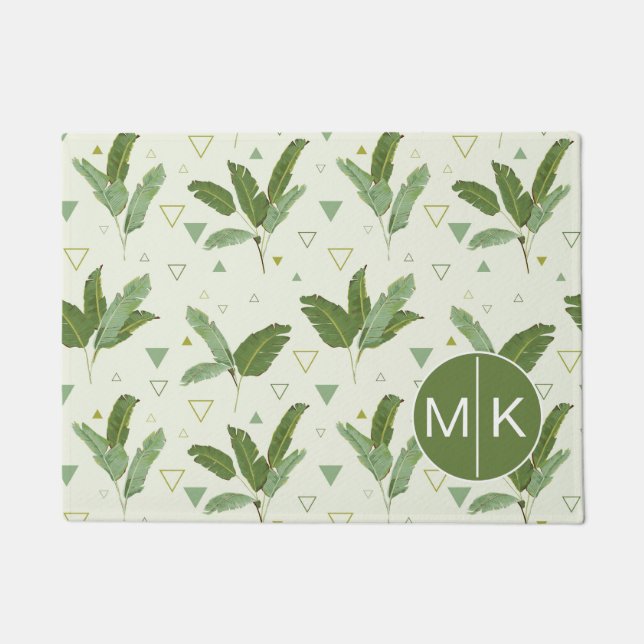 Banana Leaf With Triangles | Monogram Doormat (Front)