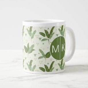 Banana Leaf With Triangles   Monogram Large Coffee Mug