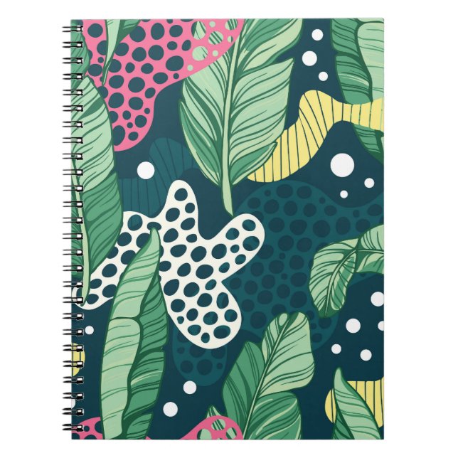 Banana leaves abstract, trendy colours notebook (Front)