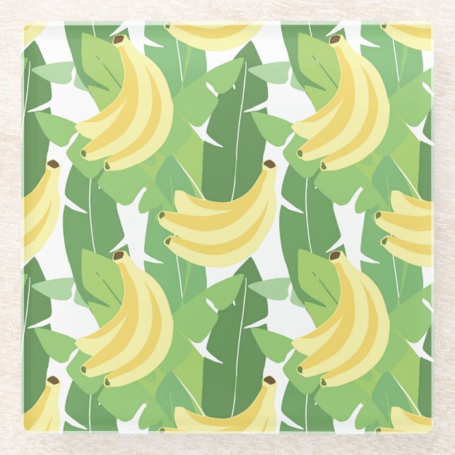 Banana Leaves And Fruit Pattern Glass Coaster (Front)