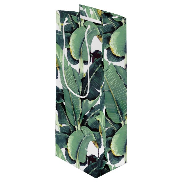 Banana Leaves Palm Tree Tropical Wine Gift Bag (Front Angled)