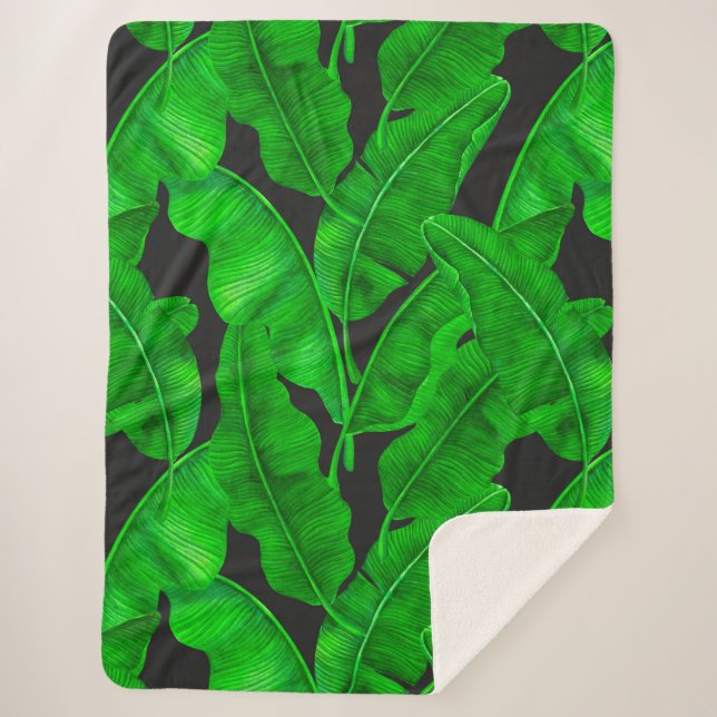 Banana leaves pattern sherpa blanket (Front)